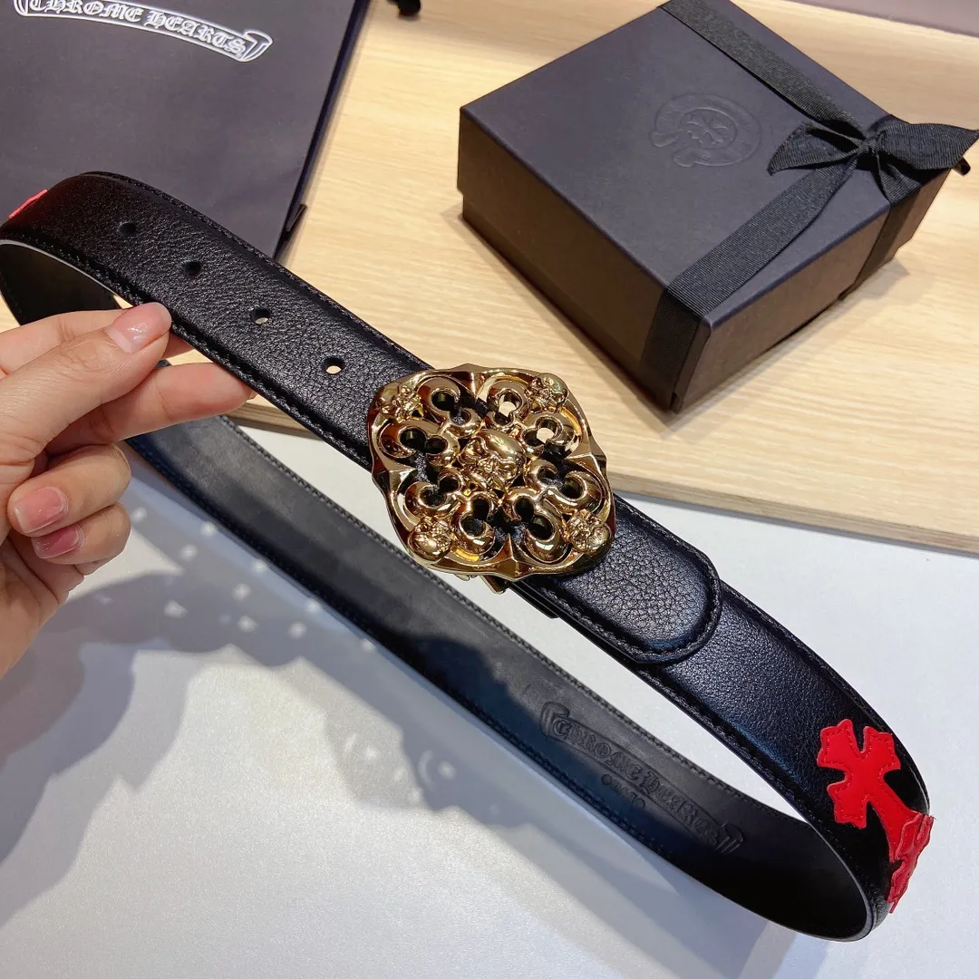 𝐂𝐡𝐫𝐨𝐦𝐞𝐇𝐞𝐚𝐫𝐭𝐬 Crow Heart double-sided tree plaster leather stitched cross belt (detachable version), high-quality hardware, with 2 logo buckles on the belt, very cool.